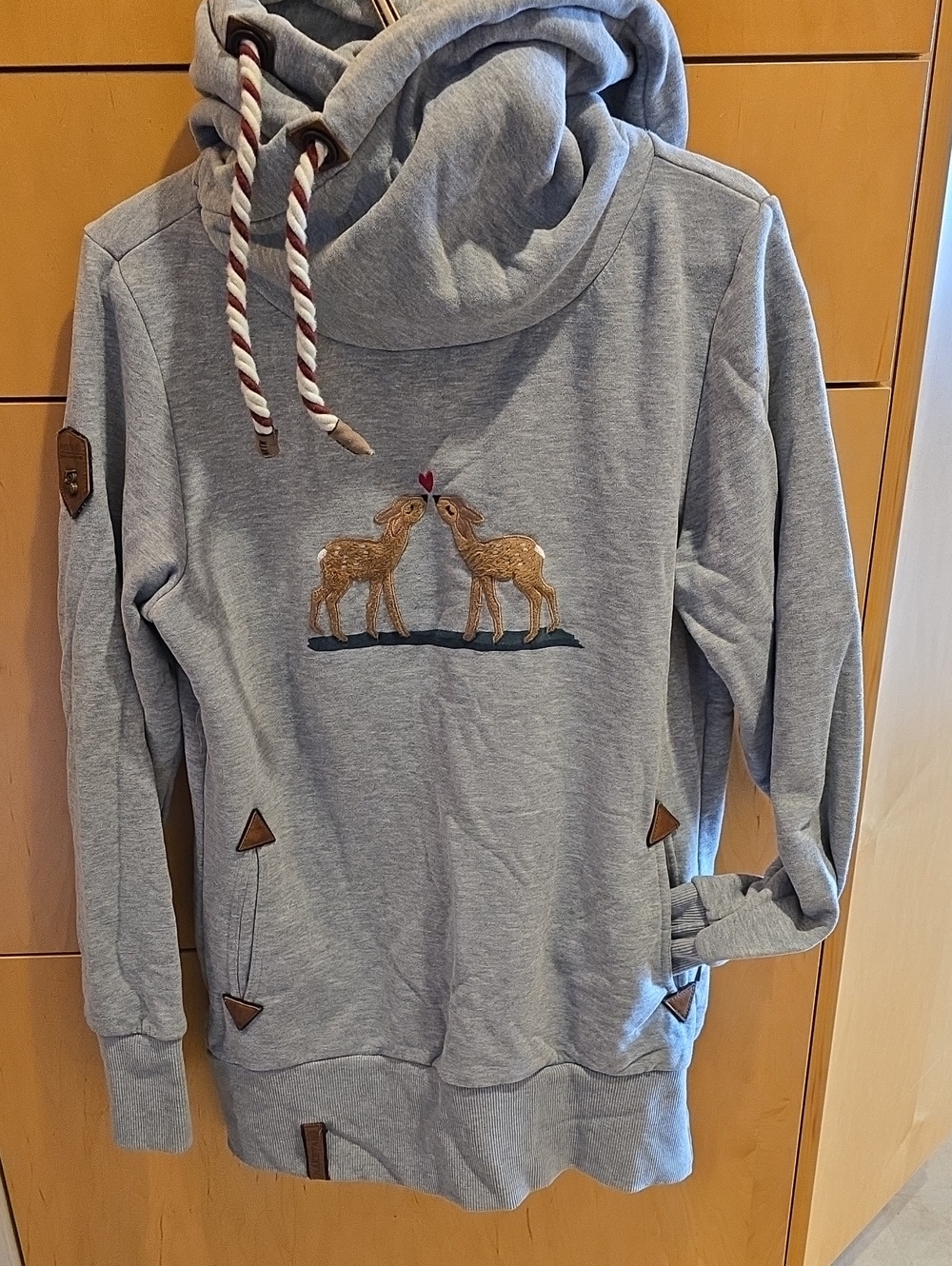 Naketano Light Gray Hoodie with Embroidered Deer XL